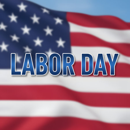 "A dark, abstract image featuring glowing red and white lines forming a star and stripes pattern, resembling a futuristic American flag, with a central blue element."の素材