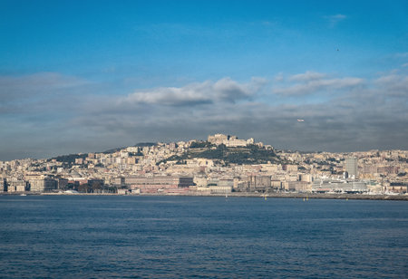 View of Castel Sant'Elmo with Naples Port in the backgroundの写真素材