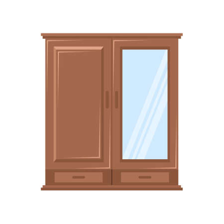 vector wardrobe illustration, wooden and glass wardrobeのイラスト素材
