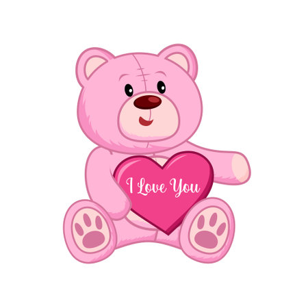 cute teddy bear illustration hugging heartのイラスト素材