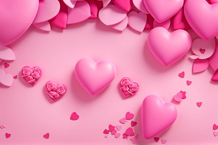 Valentine's Day background with pink hearts. 3d renderingの素材