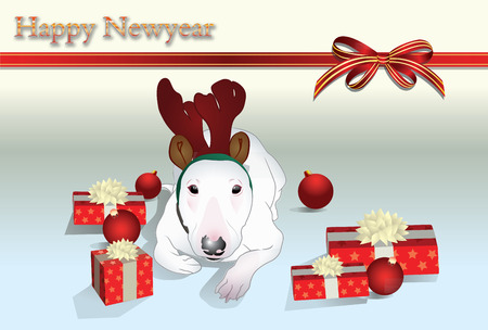 bull terrier ware deer horn in happy new year themeのイラスト素材
