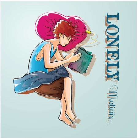 lonely sadness man was sleep and reads a bookのイラスト素材