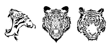tiger heads in black vectorのイラスト素材