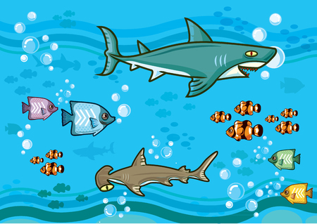 shark fish in deep blue seaのイラスト素材