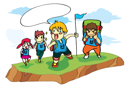 child group adventure travel cartoon vectorのイラスト素材