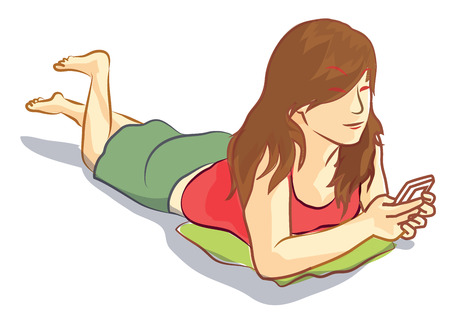 girl play mobileのイラスト素材