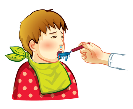 sick boy eat drug cartoon vectorのイラスト素材