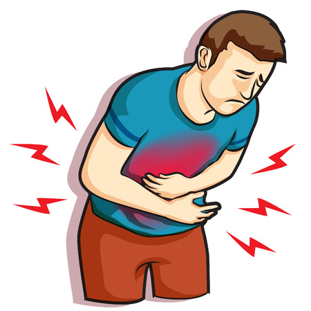 man was touching his belly having terrible stomachache painのイラスト素材