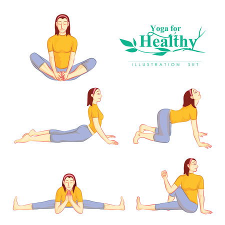 Young attractive girls do yoga for healthyのイラスト素材