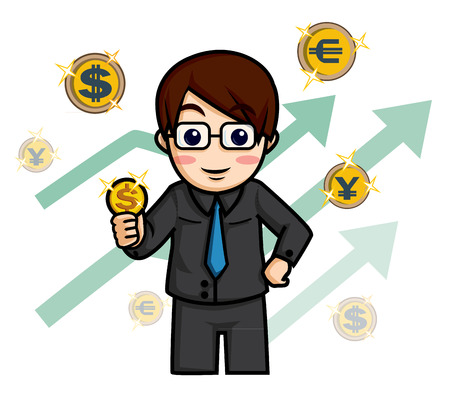 business man and graph economy money sign cartoon vectorのイラスト素材
