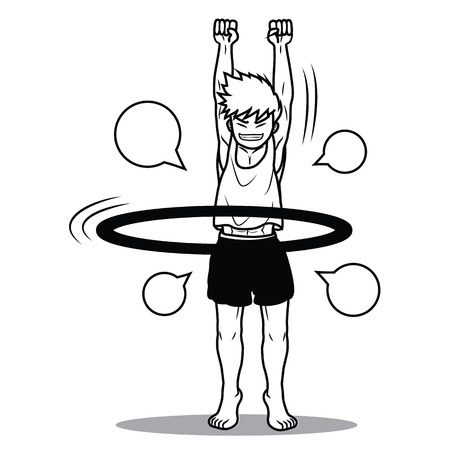 Cartoon illustration of a boy playing with a hula hoop.のイラスト素材