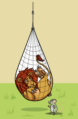 lion was in net trap hang on waiting for help by rat colorfulのイラスト素材