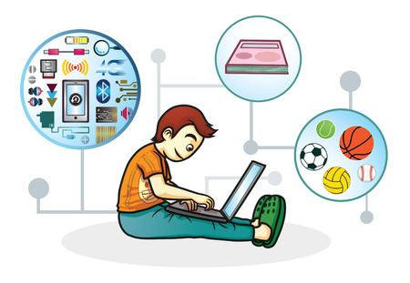 boy play computer find knowlage in internet networkのイラスト素材