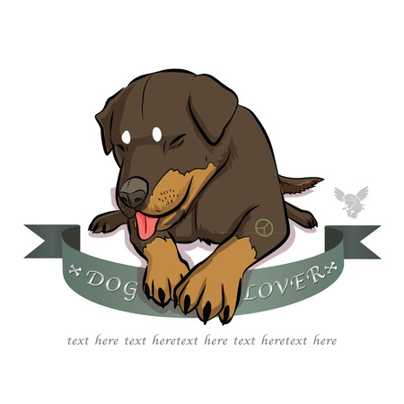 Rottweiler dog sitting cartoonのイラスト素材