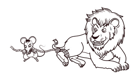 rat help lion in trap by bite the rope cartoonのイラスト素材