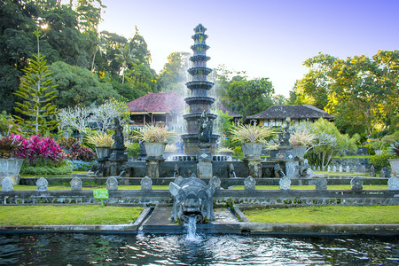 Antique fountain at Tirtagangga, Karangasem, Bali surrounding with beautiful gardenの写真素材