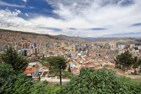 The panoramic view of La Paz in Bolivia, with the highest located football stadium 3637 m aslの写真素材