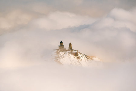 Gergeti Trinity Church in Winter, Kazbegi  (Stepantsminda), Georgia