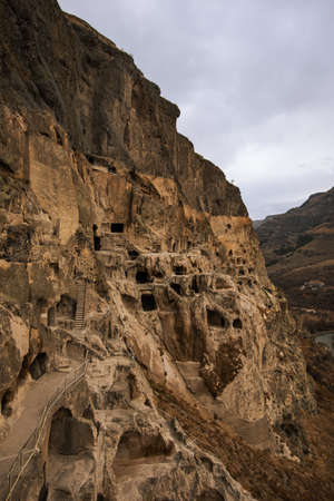 Vardzia Cave Monastery in winter, cave city, famous landmark in Georgiaの写真素材