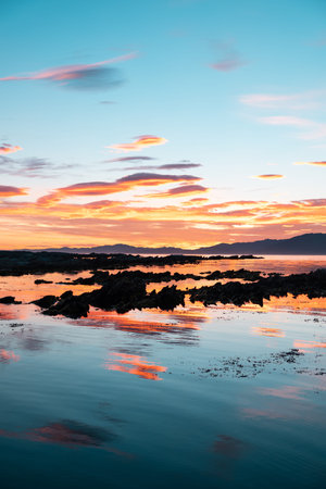 Sunset on Kaikoura beach, South Island of New Zealand