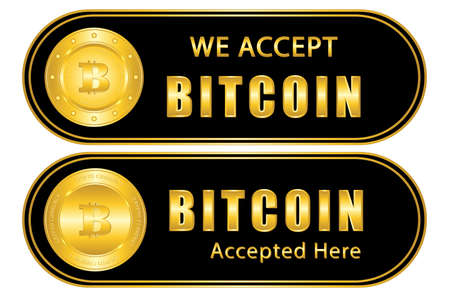 Bitcoin accepted payment method, for your banner illustration, web, restaurant, shop, banking, etc.のイラスト素材