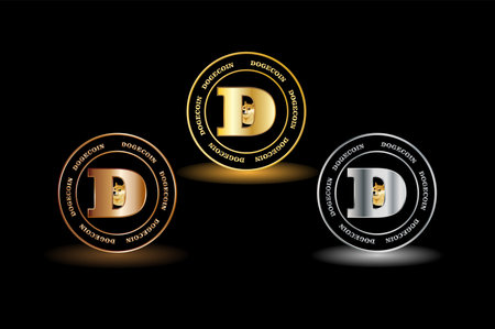 Dogecoin crypto currency icon set with three colour, gold, silver and bronze. for web, banner,...
