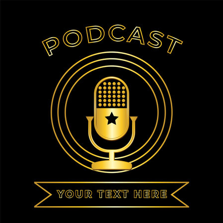 Podcast microphone gold symbol. golden icon template logo vector designのイラスト素材