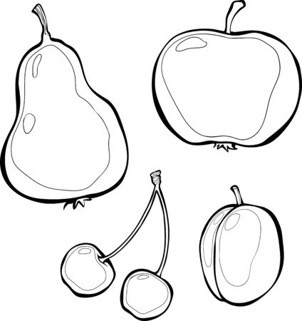 Vector set of fruits at line art styleのイラスト素材