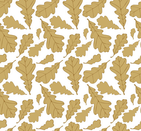 Oak leafs texture outline drawing - autumn seamless patternのイラスト素材