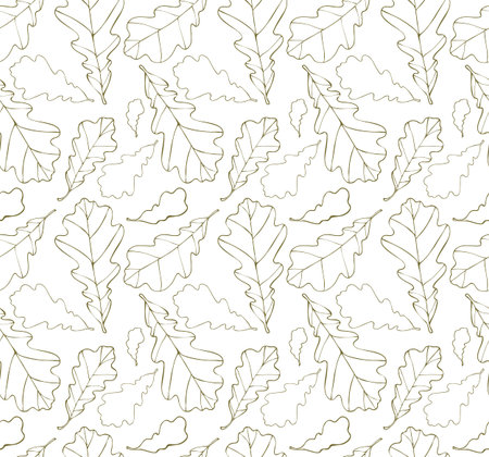 Oak leafs texture outline drawing - autumn seamless patternのイラスト素材