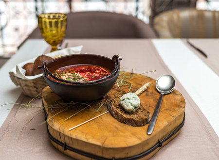 supply the national soup in a restaurantの写真素材