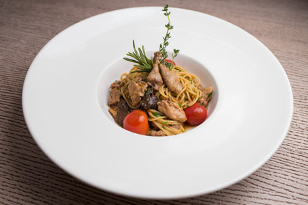 Exclusive recipe of spaghetti with quail meatの写真素材