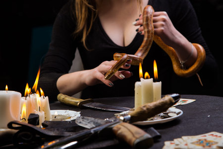 foreteller performs a ritual for money I use magic snakeの写真素材