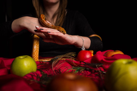 The snake participates in the magical ritual of the witchの写真素材