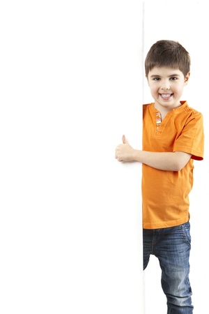 Picture of a smiling boy on a white backgroundの写真素材