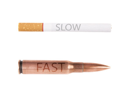 Image bullet and cigarette on a white background