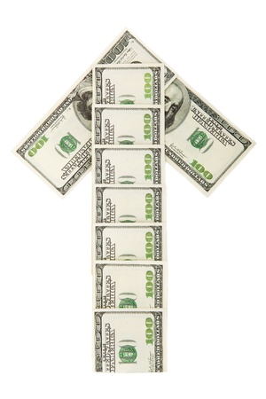 Image the arrow of dollars on whiteの写真素材