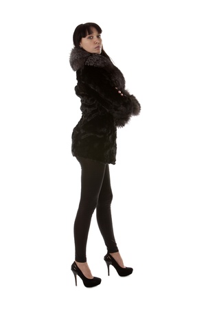 Image beautiful girl in a fur coat の写真素材