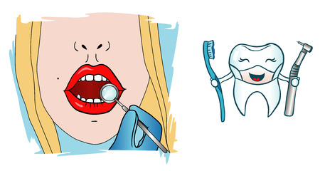 Vector illustration of a girl at the dentistのイラスト素材