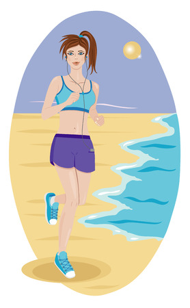 Vector illustration of a girl running along the coastのイラスト素材