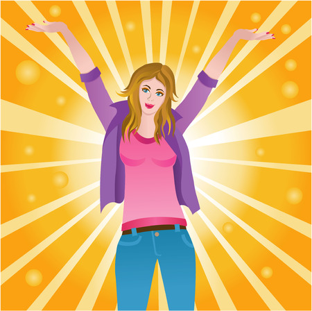 Vector illustration of a happy successful joyful womanのイラスト素材