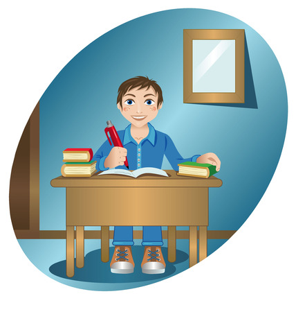 Vector illustration of a schoolboy at the tableのイラスト素材