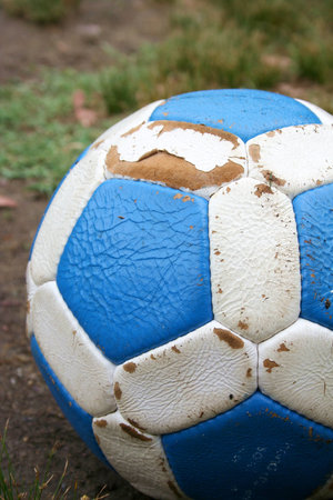 Blue and white leather soccer ball
の写真素材
