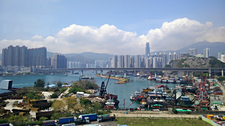 on the way from Hong Kong International Airport to Hong Kong Cityのeditorial素材