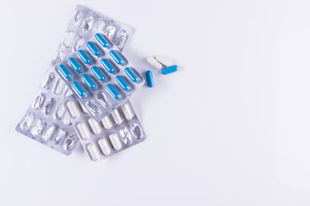 Old and used pills blisters packaging, empty ,health care and medicines concept. Pharmaceutical...