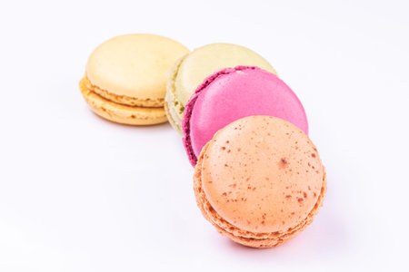 Macarons, fruit collection isolated on white background.