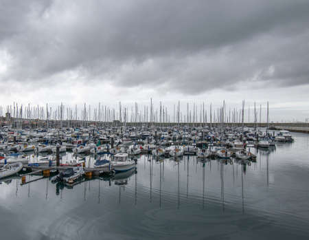 Sea boats parked in harbor. Boats in yacht club.の写真素材