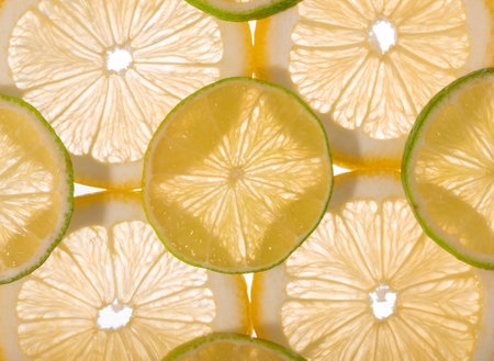 Fresh juicy citrus fruits on white background, flat lay.の写真素材