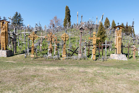 Hill of Crosses, a shrine in Lithuania, a place of pilgrimage. View from a drone.の写真素材